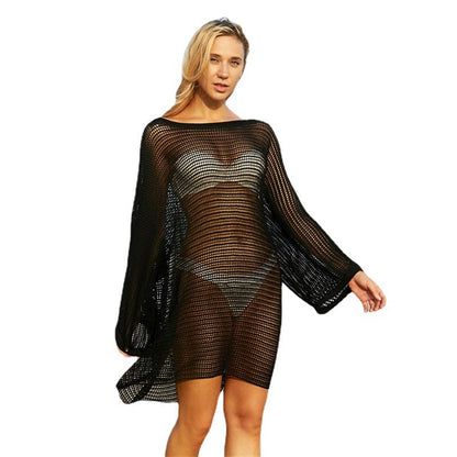 Women's casual crochet beach cover-up with loose fit and transparent design Ivyshape