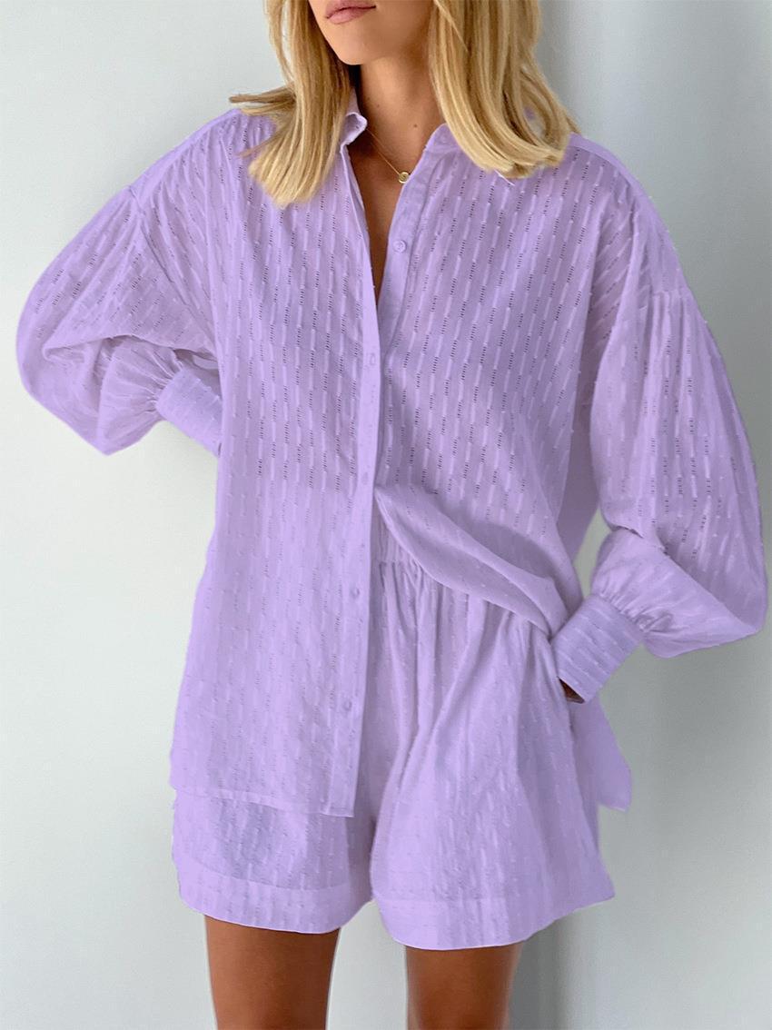 Ladies two-piece set with airy blouse and comfortable shorts Ivyshape
