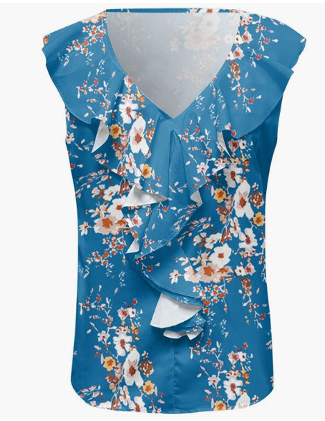 Ladies' elegant blouse shirt with voluminous ruffled hem and V-neck Ivyshape