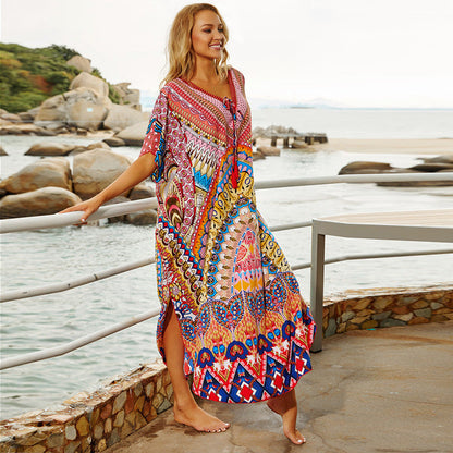 Women’s beach kaftan with colorful mandala design and loose fit Ivyshape