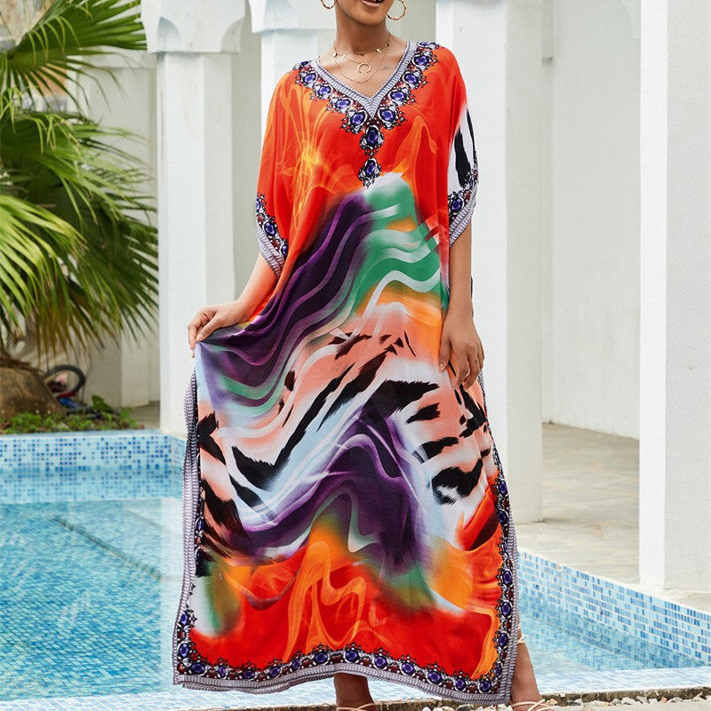 Women's Elegant Beach Robe with Artistic Gradient and Shimmering Accents Ivyshape
