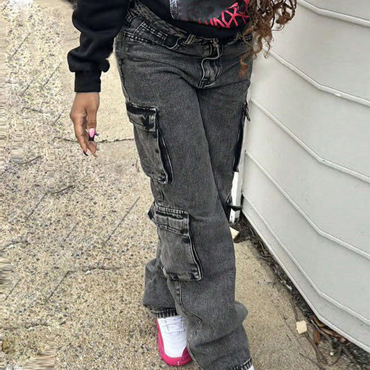 Ladies Cargo Denim Pants Ivyshape