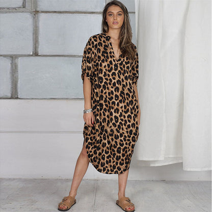 Ladies beach dress with elegant leopard pattern and modern cut Ivyshape