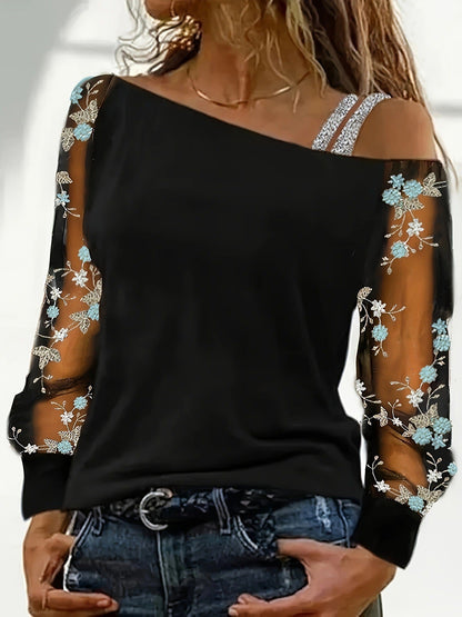 Ladies Off-Shoulder Floral Embellished Blouse Ivyshape