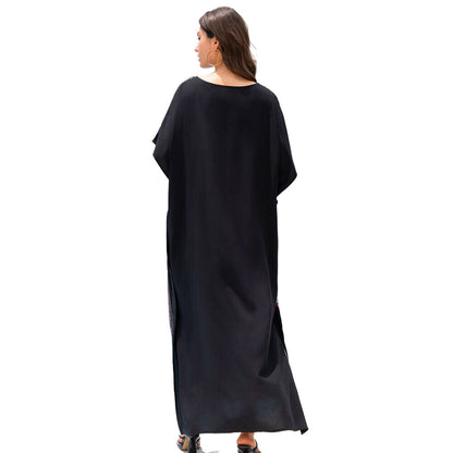 Women long Kaftan dress with elaborate colorful embroidery Ivyshape