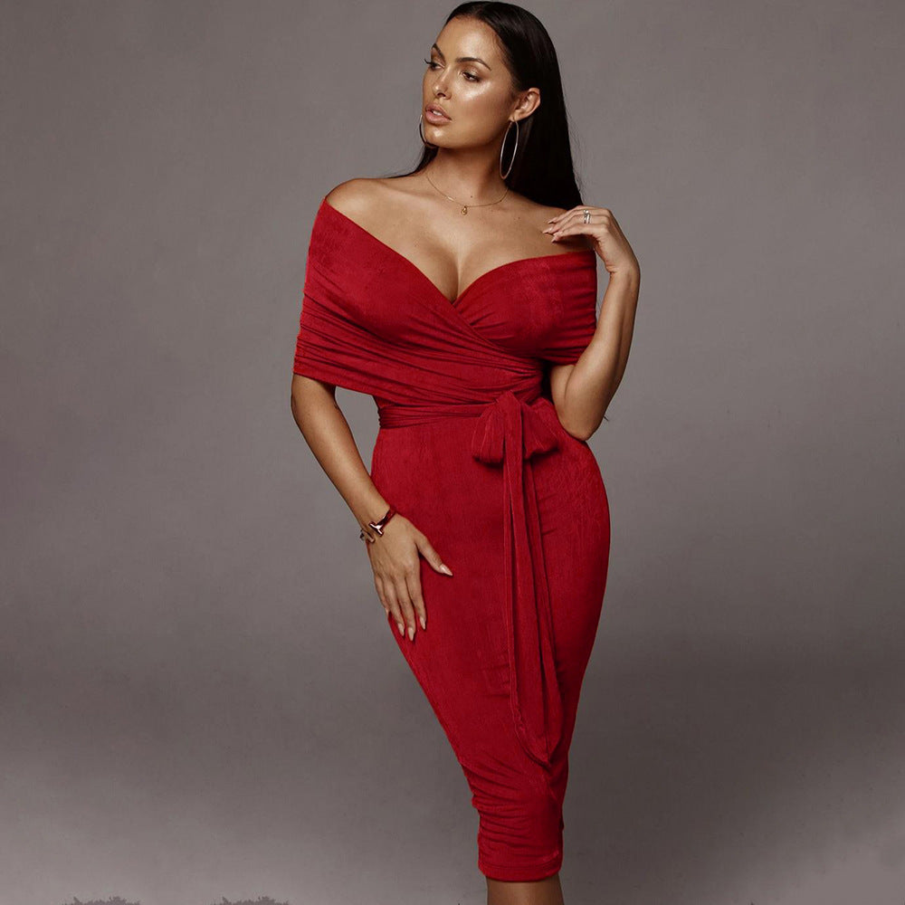 Women's Off-Shoulder Ruffled Midi Dress Ivyshape
