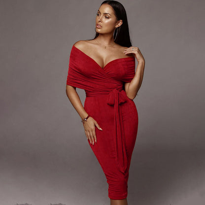 Women's Off-Shoulder Ruffled Midi Dress Ivyshape
