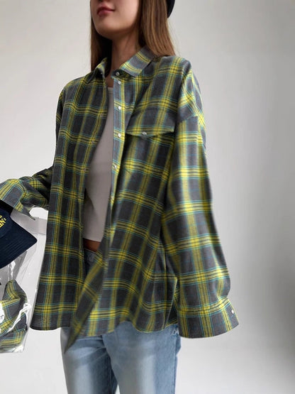 Women Casual Checked Overshirt Jacket Ivyshape