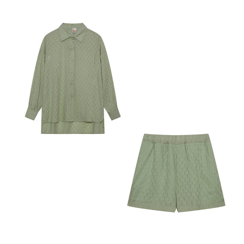 Ladies two-piece set with airy blouse and comfortable shorts Ivyshape