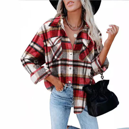 Women’s checked overshirt made of comfortable cotton blend with large patch pockets Ivyshape