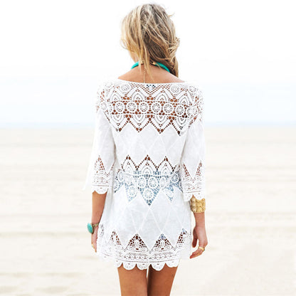 Women's airy crochet beach cover-up with romantic pattern and wide cut Ivyshape
