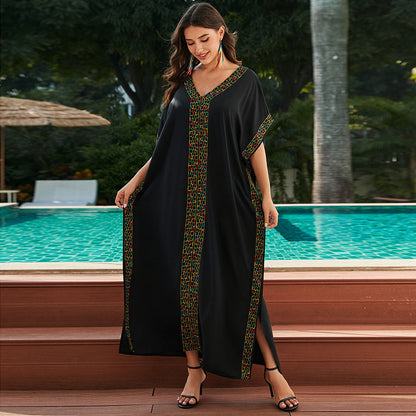 Women elegant kaftan dress with colorful embroideries Ivyshape