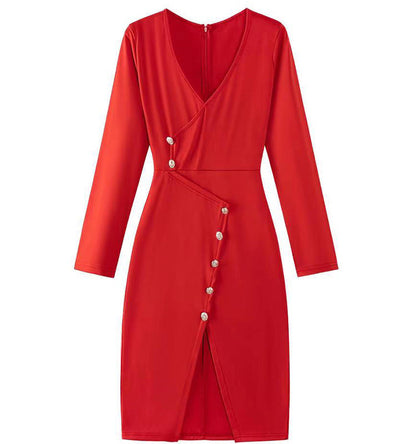 Women’s wrap dress with button details and modern V-neck Ivyshape