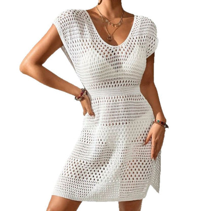 Women crocheted beach dress with V-neck and elastic waistband Ivyshape