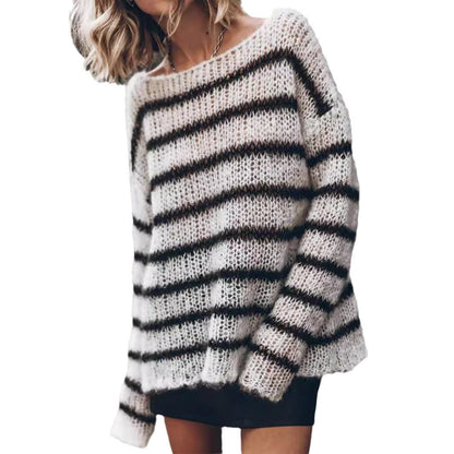 Women's casual sweater with airy texture and elegant stripes Ivyshape