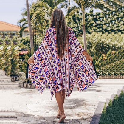Women's elegant beach kimono with floral pattern and wide-cut sleeves Ivyshape