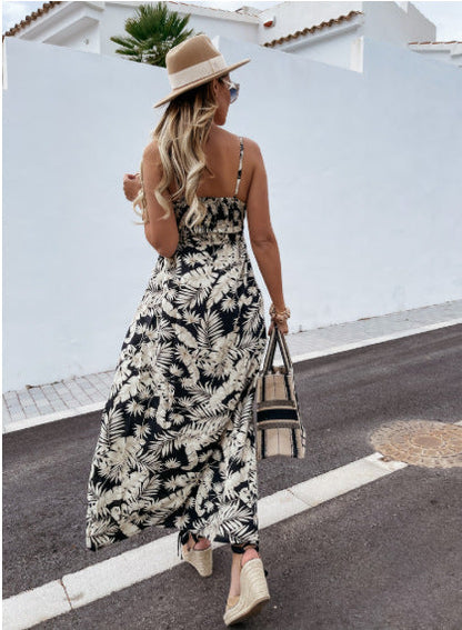 Ladies Maxi Dress with sophisticated floral pattern and elastic top Ivyshape