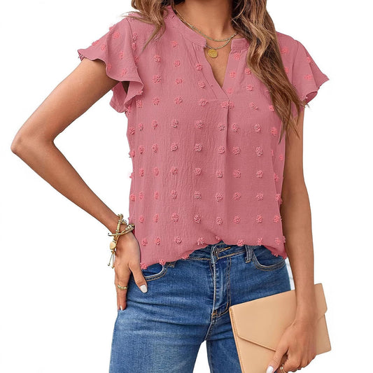 Ladies Short Sleeve Textured Blouse Shirt Ivyshape
