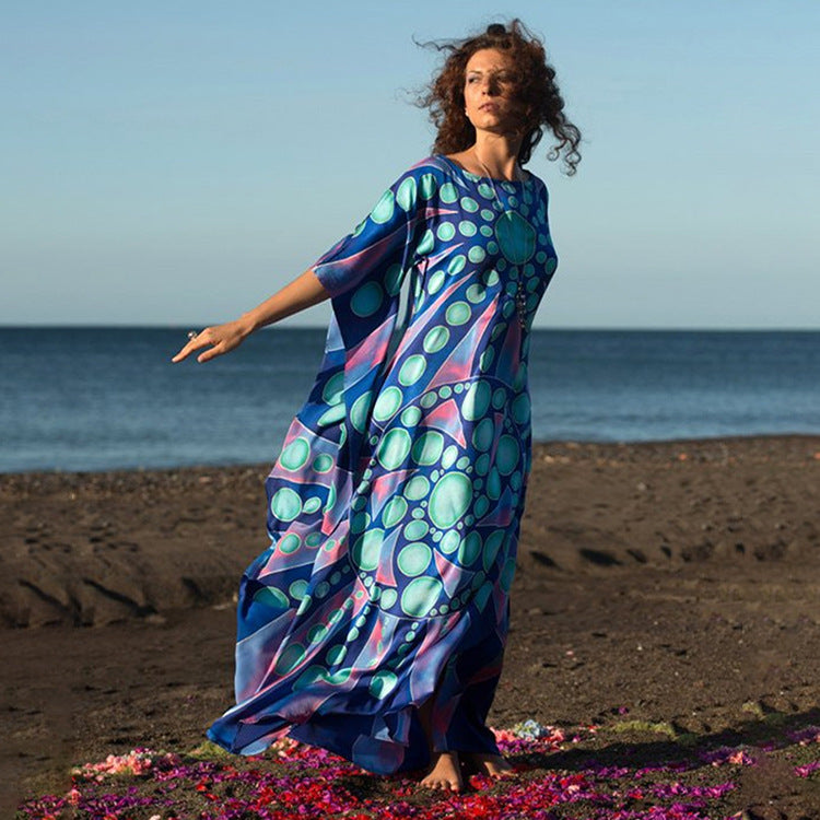 Women airy beach kaftan with colorful geometric pattern print Ivyshape