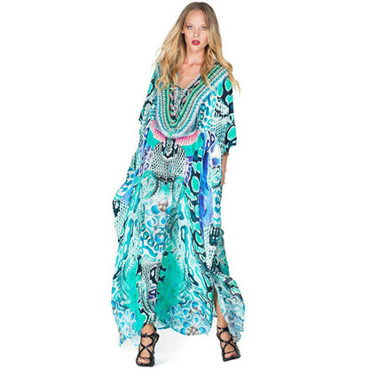 Ladies Maxi Kaftan with artistic animal design and side slits Ivyshape