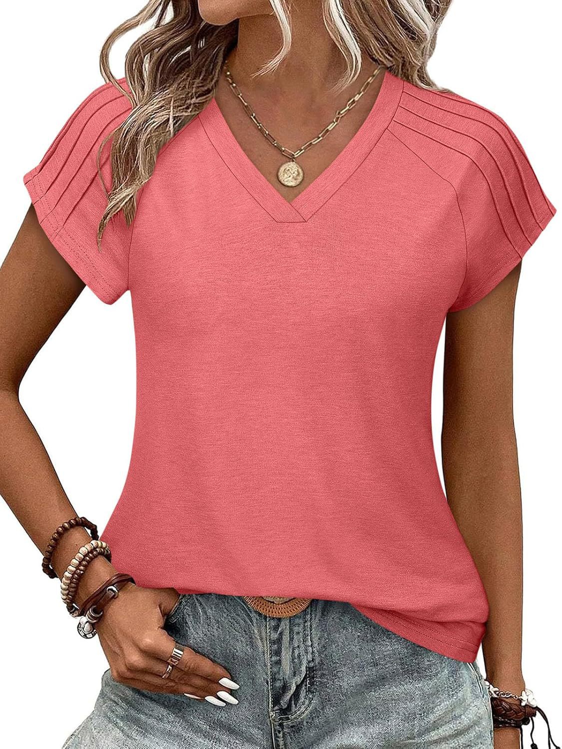 Ladies stylish V-neck T-shirt Ivyshape