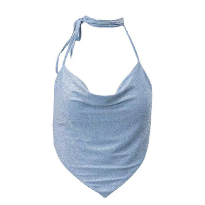 Ladies Glittering Halter Neck Cowl Top Ivyshape
