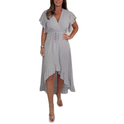 Women High-Low Ruffle Wrap Dress Ivyshape