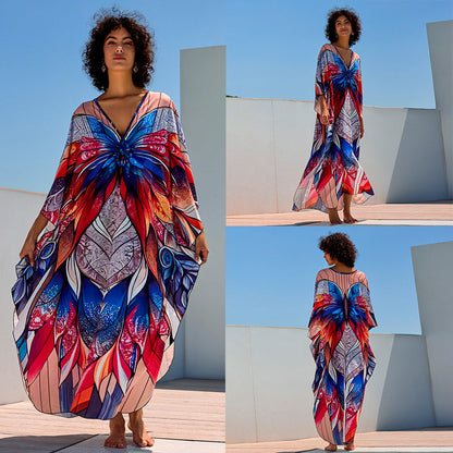 Women's beach dress with striking floral pattern design and flared cut Ivyshape