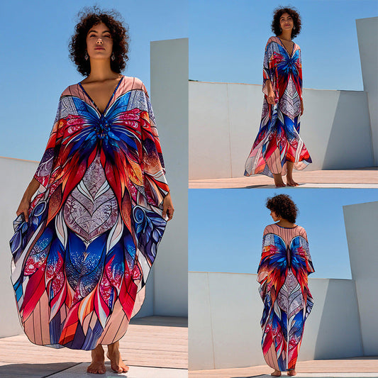 Women's beach dress with striking floral pattern design and flared cut Ivyshape