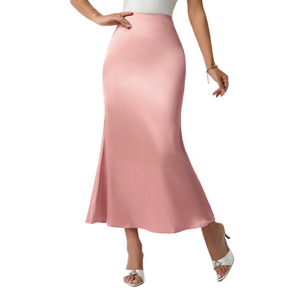 Ladies satin maxi skirt with elegant silhouette and high waistband Ivyshape