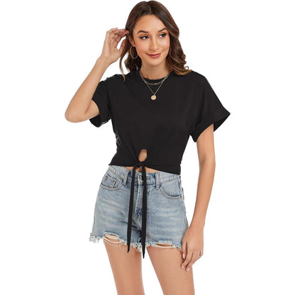 Women's Short Sleeve Top with Front Knot Ivyshape