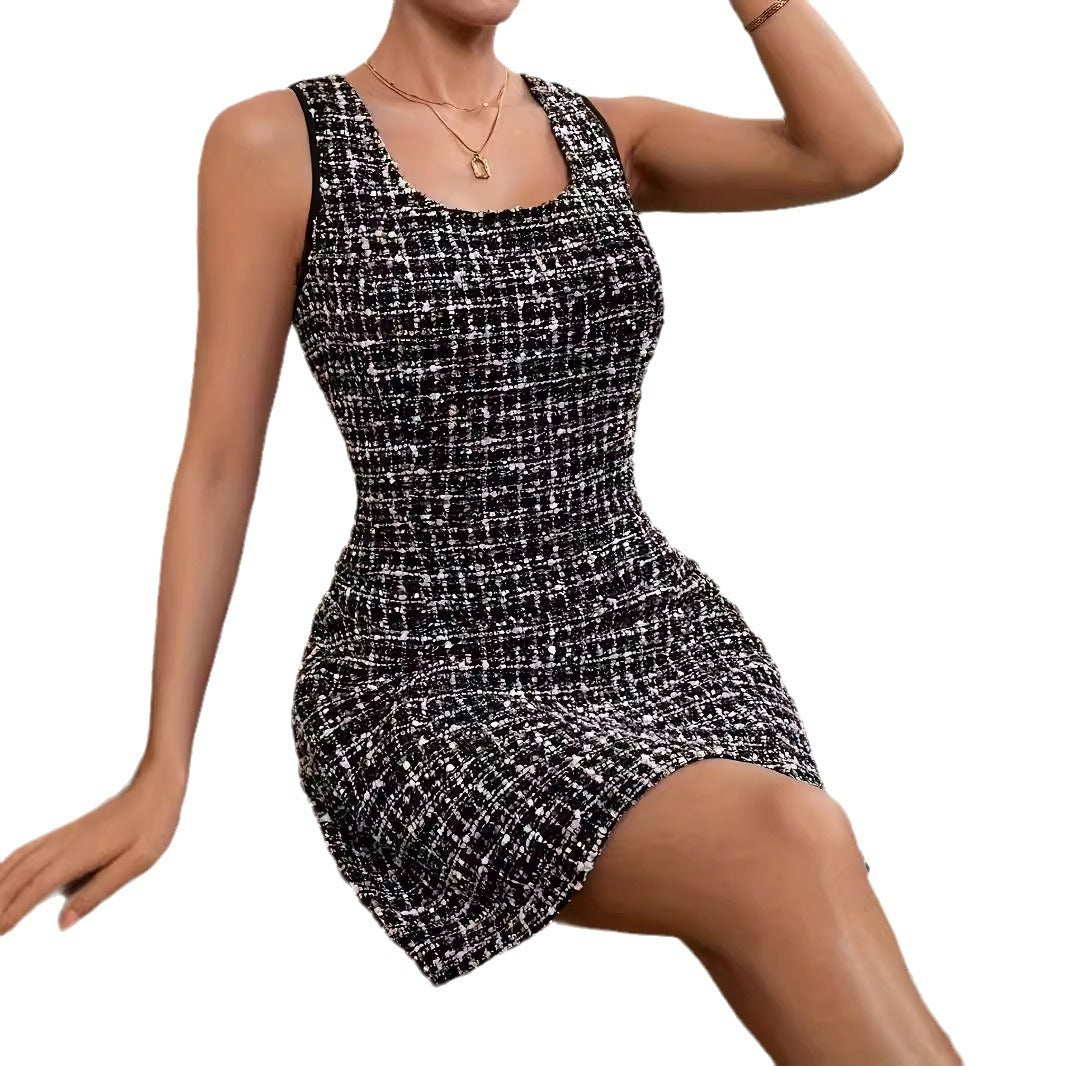 Women Trendy Summer Dress with Textured Fabric and Round Neckline Ivyshape