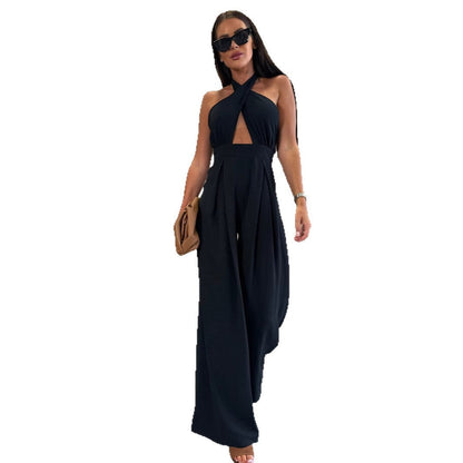 Women's jumpsuit with deep V-neck and elegant cut Ivyshape