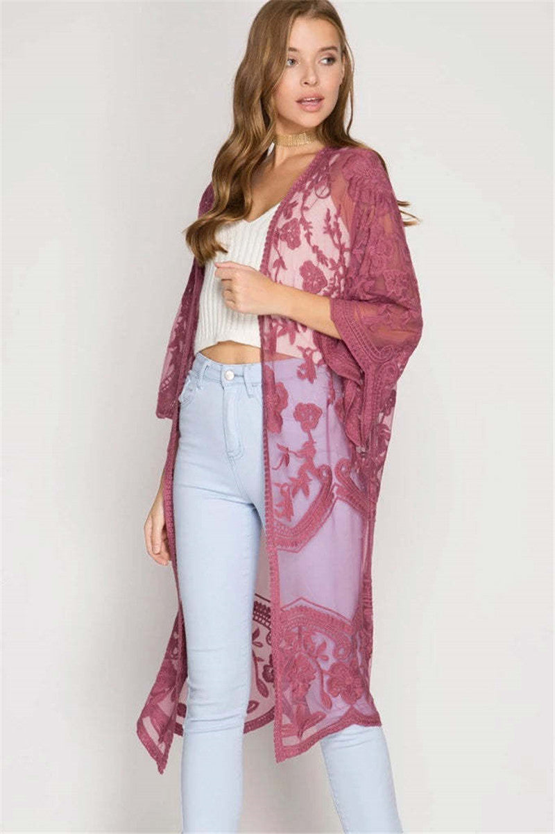 Ladies Elegant Crochet Kimono with Floral Details Ivyshape