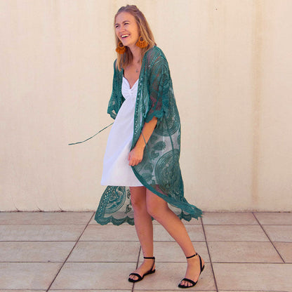 Women's Elegant Crochet Kimono Beach Jacket Ivyshape