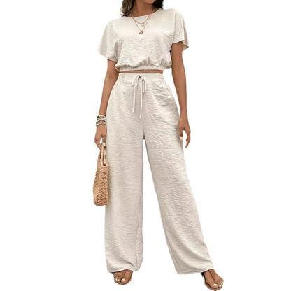 Women's Cropped Top and Wide-Leg Pants Set Ivyshape