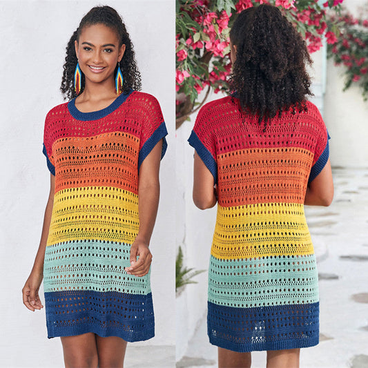 Women’s Crochet Beach Tunic with Colorful Gradient and Casual Cut Ivyshape