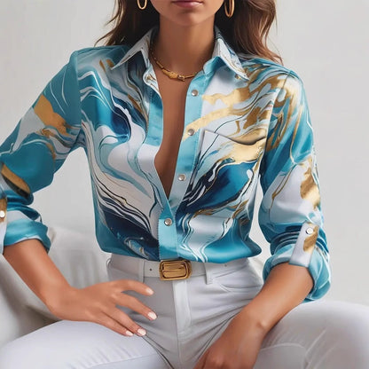 Ladies Elegant Blouse with Abstract Marble Pattern Ivyshape