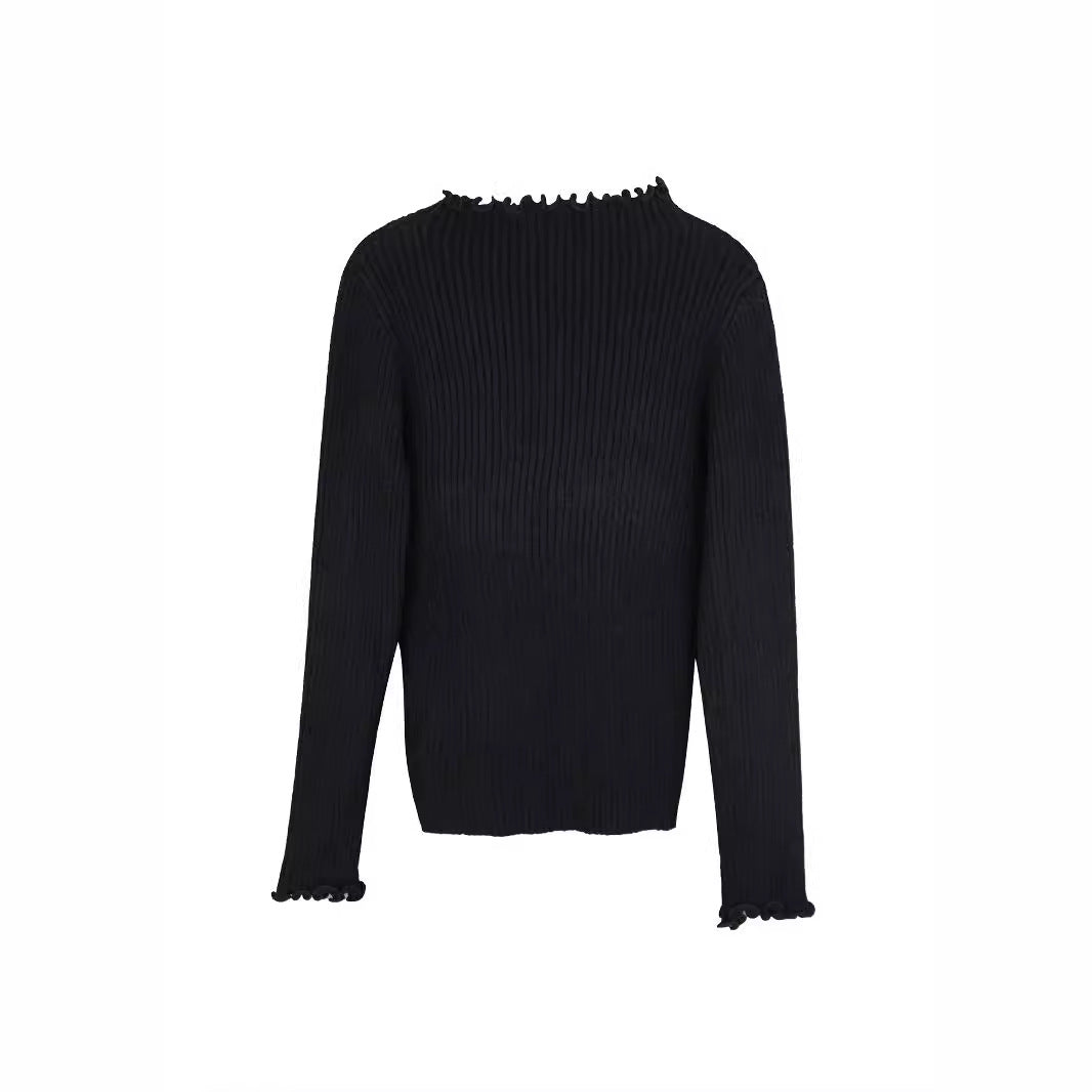 Ladies elegant, long-sleeved sweater with ribbed texture and playful collar Ivyshape