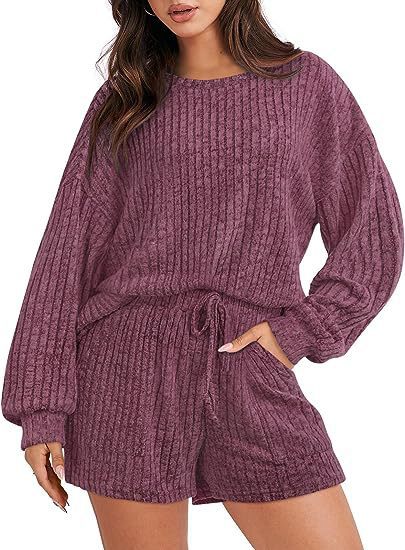 Ladies Knit Loungewear Set with Long Sleeves and Elastic Waistband Ivyshape