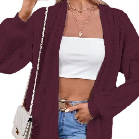 Women's Casual Long Sleeve Jacket with Textured Design Ivyshape