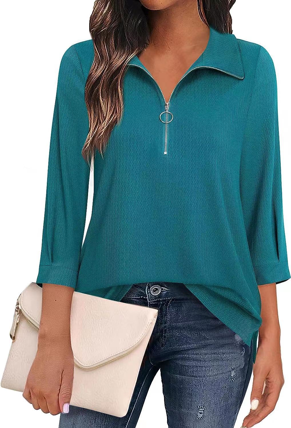Women's Casual Sweatshirt with Short Zipper Placket and Fashionable Cut Ivyshape