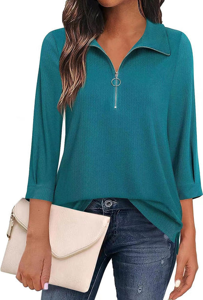 Women's Casual Sweatshirt with Short Zipper Placket and Fashionable Cut Ivyshape