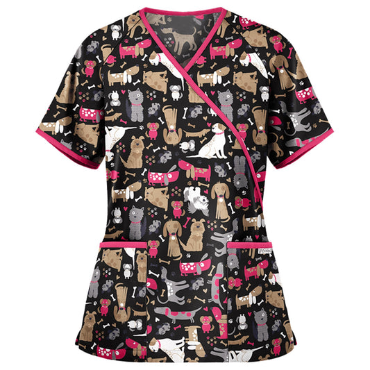 Ladies Sweet Animal Print Scrub Top Ivyshape