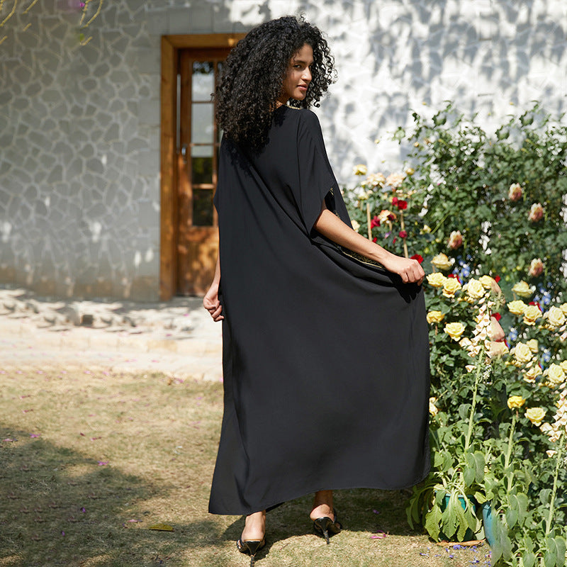 Women's elegant maxi dress with intricate embroidery and loose fit Ivyshape