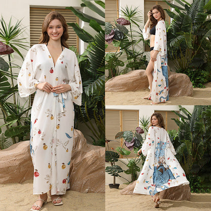 Women's beach cover-up with floral design and side lacing Ivyshape
