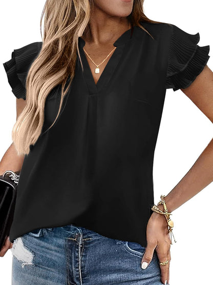 Women Lightweight Button-Front Flutter Sleeve Top Ivyshape