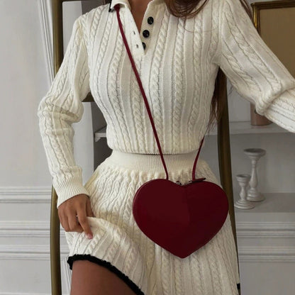 Women's knitted dress with textured cable pattern and polo collar Ivyshape