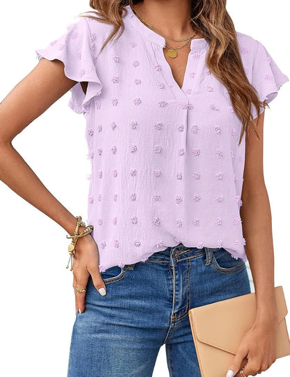 Ladies Short Sleeve Textured Blouse Shirt Ivyshape