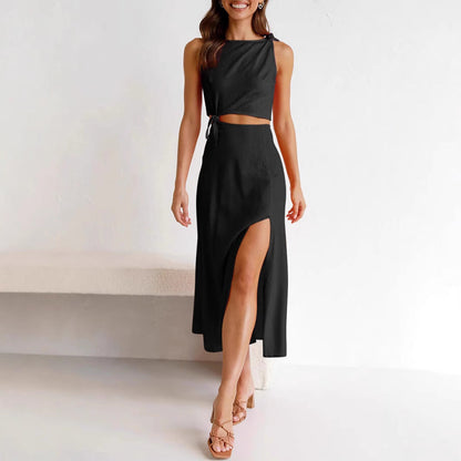 Women Chic Two-Piece Crop Top and Maxi Skirt Set Ivyshape